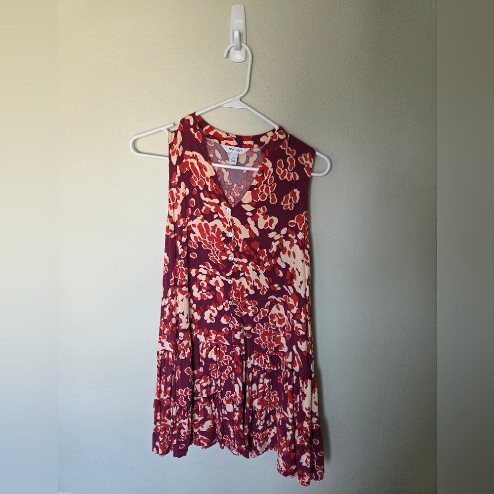 Nine West Burgundy, Cream & Red Floral V-Neck Dress